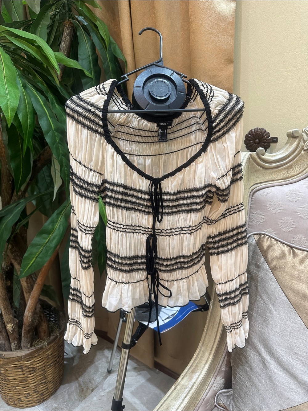 Forever 21 Cream Blouse with Black Trim